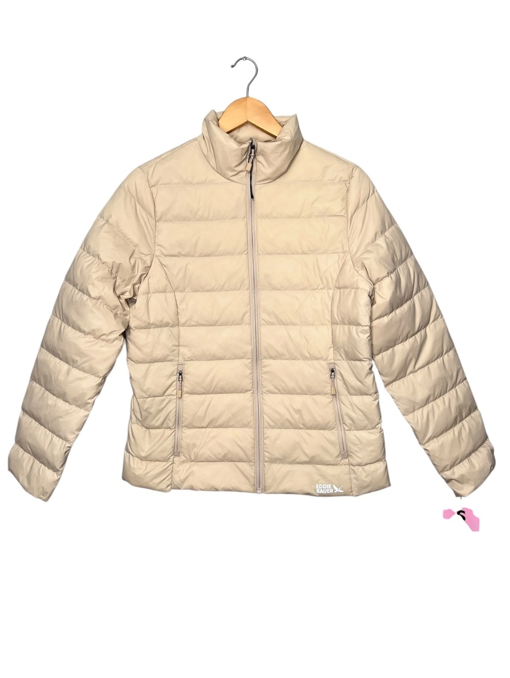 Eddie Bauer 650 Fill Down Puffer Jacket Small Womens Beige Packable New Flaws